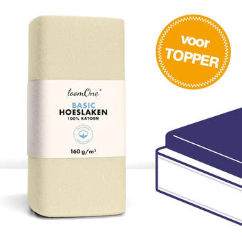 Loom One Hoeslaken Topper – 100% Jersey Katoen – 200x200 cm – tot 10cm matrasdikte– 160 g/m² – Natural / Crème