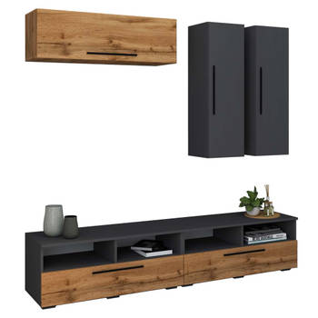 ArilaXL TV-meubel 5 deuren 4 planken antraciet, eik decor.