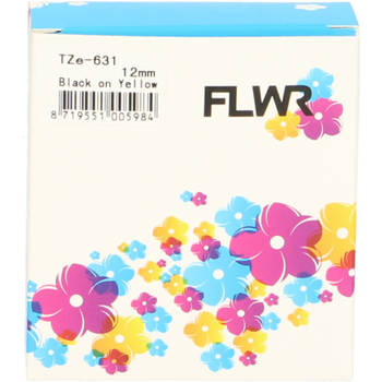 FLWR Brother TZE-631 zwart op geel breedte 12 mm labels