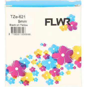 FLWR Brother TZE-621 zwart op geel breedte 9 mm labels
