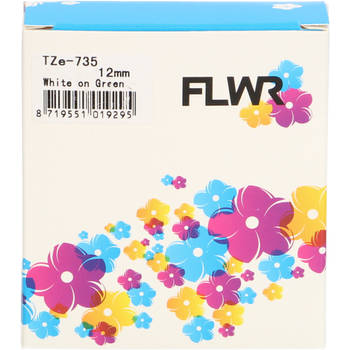 FLWR Brother TZE-735 wit op groen breedte 12 mm labels