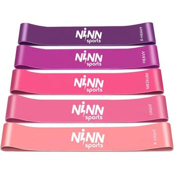 NINN Sports - Weerstandsbanden van hoge kwaliteit Paars - Set van 5 - Fitness elastiek -