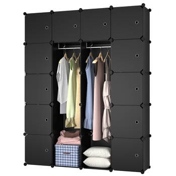 Lowander 4x5 vakkenkast 'Brescia' zwart 180x140 cm - Kunststof kledingkast met hangruimte