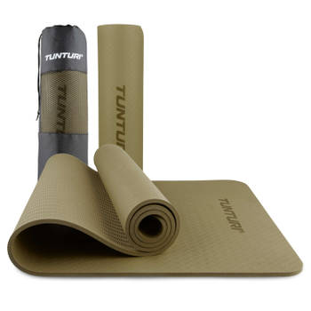 Tunturi Yoga Mat 8mm - Pilates mat - Extra dikke fitness mat - 183x61x0,8 cm - Incl Draagtas - Anti Slip en Eco - Groen