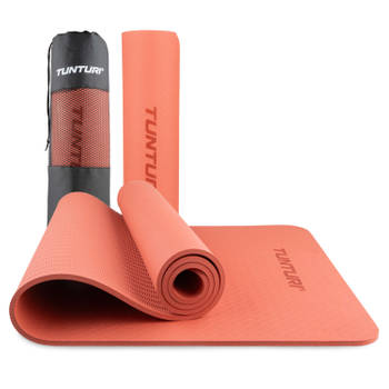 Tunturi Yogamat 8mm - Pilates mat - Extra dikke sportmat - 183x61x0,8 cm - Incl Draagtas - Anti Slip en Eco - Rosé Goud