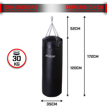 Physionics® Bokszak, boxing, scheurvast, voor boks- en fitnesstraining, 120 x 35 cm
