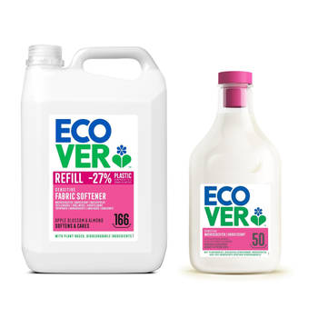 Ecover Wasverzachter Voordeelpak 5L + 1,5 L Gratis Appelbloesem & Amandel Verzacht & Verzorgt