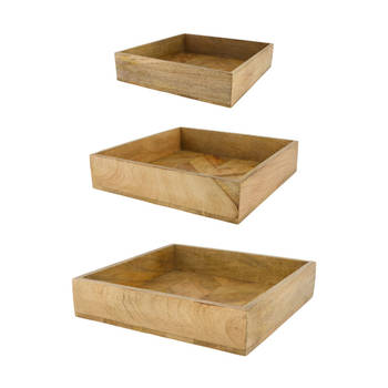 DKNC - Dienblad Dennis - Mango hout - 37x37x8 cm - Set van 3 - Natuurlijk