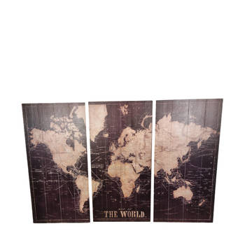DKNC - Wereldkaart hout Dover- 78x118x3 cm - Zwart