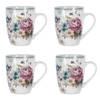 HAES DECO - Mokken set van 4 - 12x8x10 cm / 360 ml - met Bloemen - Pioenroos