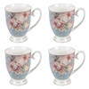 HAES DECO - Mokken set van 4 - 11x8x10 cm / 300 ml - met Bloemen - Peony Chique