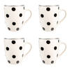 HAES DECO - Mokken set van 4 - 12x8x10 cm / 350 ml - met Zwarte Stippen - Big Dots