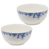 HAES DECO - Set van 2 Soepkommen / Mueslischalen - Ø 14x7 cm / 500 ml - Blauw - Porselein - Blue Flowers