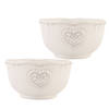 HAES DECO - Set van 2 Soepkommen / Mueslischalen - Ø 12x7 cm / 350 ml - Beige - Keramiek - Heart