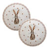 HAES DECO - Dinerborden set van 2 - Formaat Ø 26x2 cm - Porselein - Rustic Easter Bunny