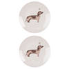 HAES DECO - Ontbijtborden set van 2 - Formaat Ø 20x2 cm - Porselein - Dachshund Love