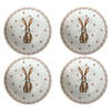 HAES DECO - Ontbijtborden set van 4 - Formaat Ø 20x2 cm - Porselein - Rustic Easter Bunny