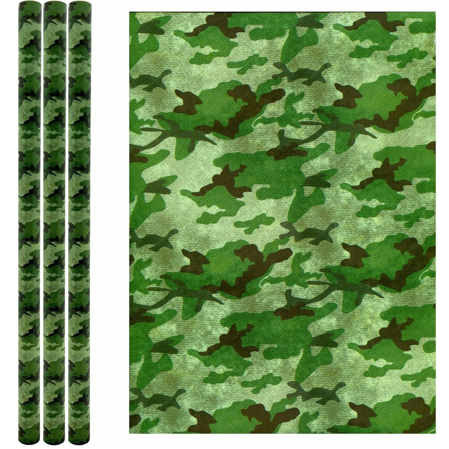 Army Rollen kadopapier Cadeaupapier camouflage groen 200 x 70 cm 3 Stuks