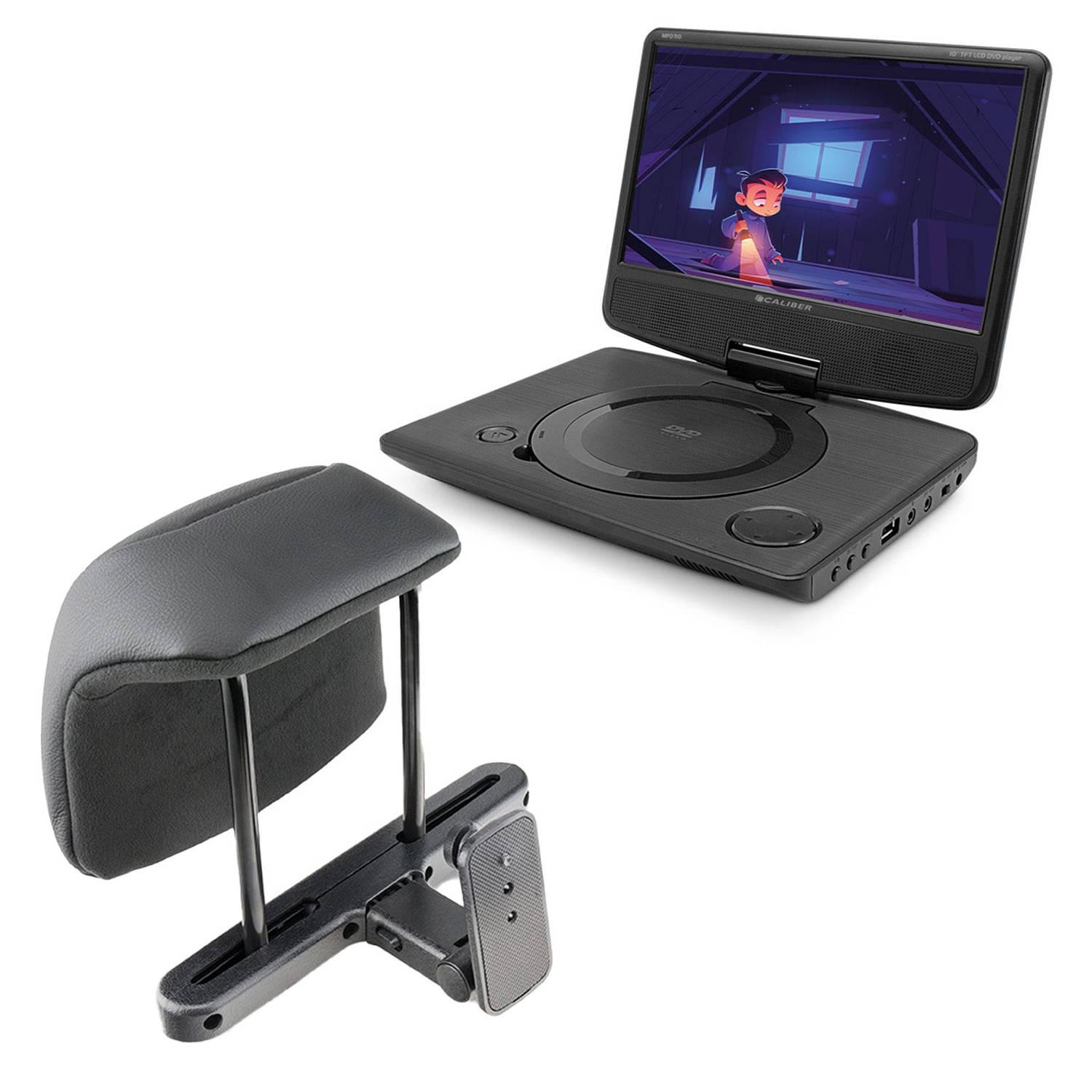 Caliber Draagbare DVD Speler Auto - 10 Inch Scherm met USB en Accu - Incl. Hoofdsteunhouder - Koptelefoonaansluiting -
