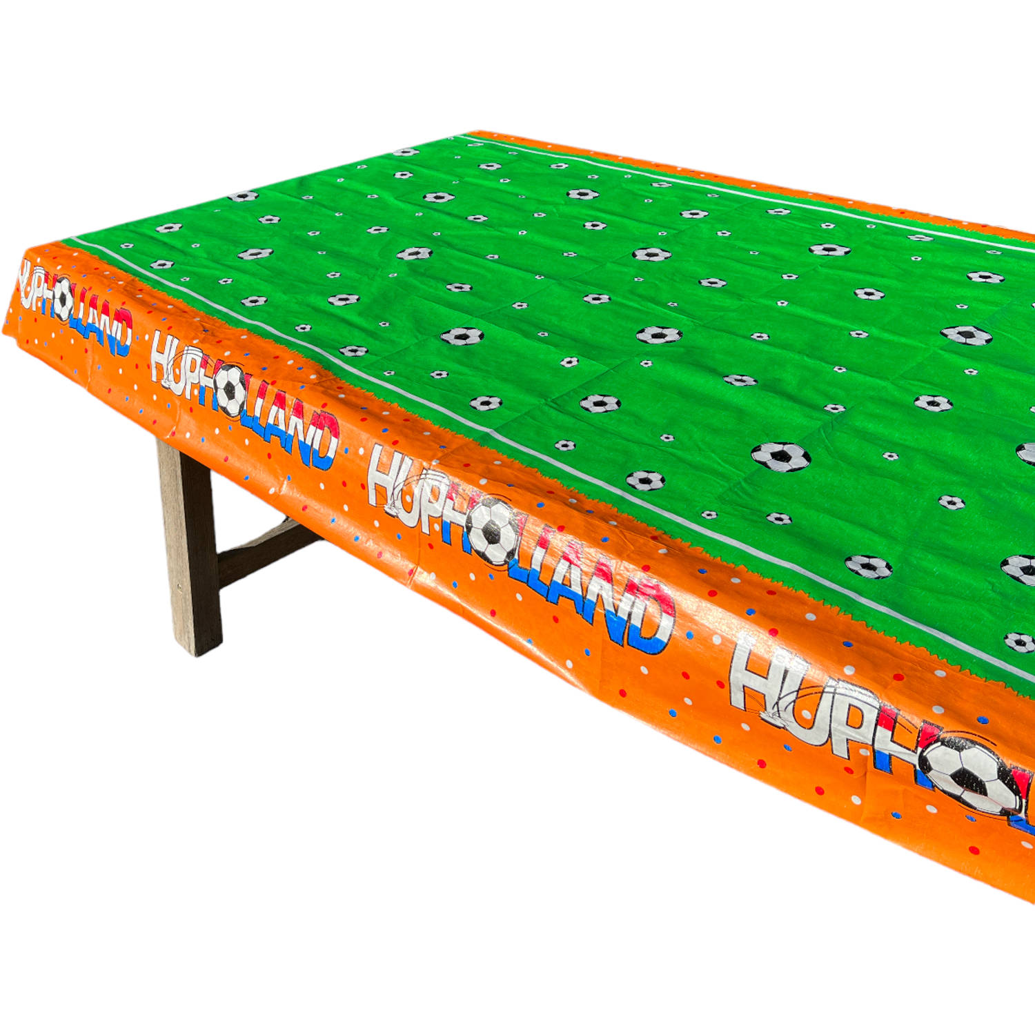 Afneembaar Oranje Plastic Tafelkleed Voetbal Hup Holland EK/WK 180x120 cm