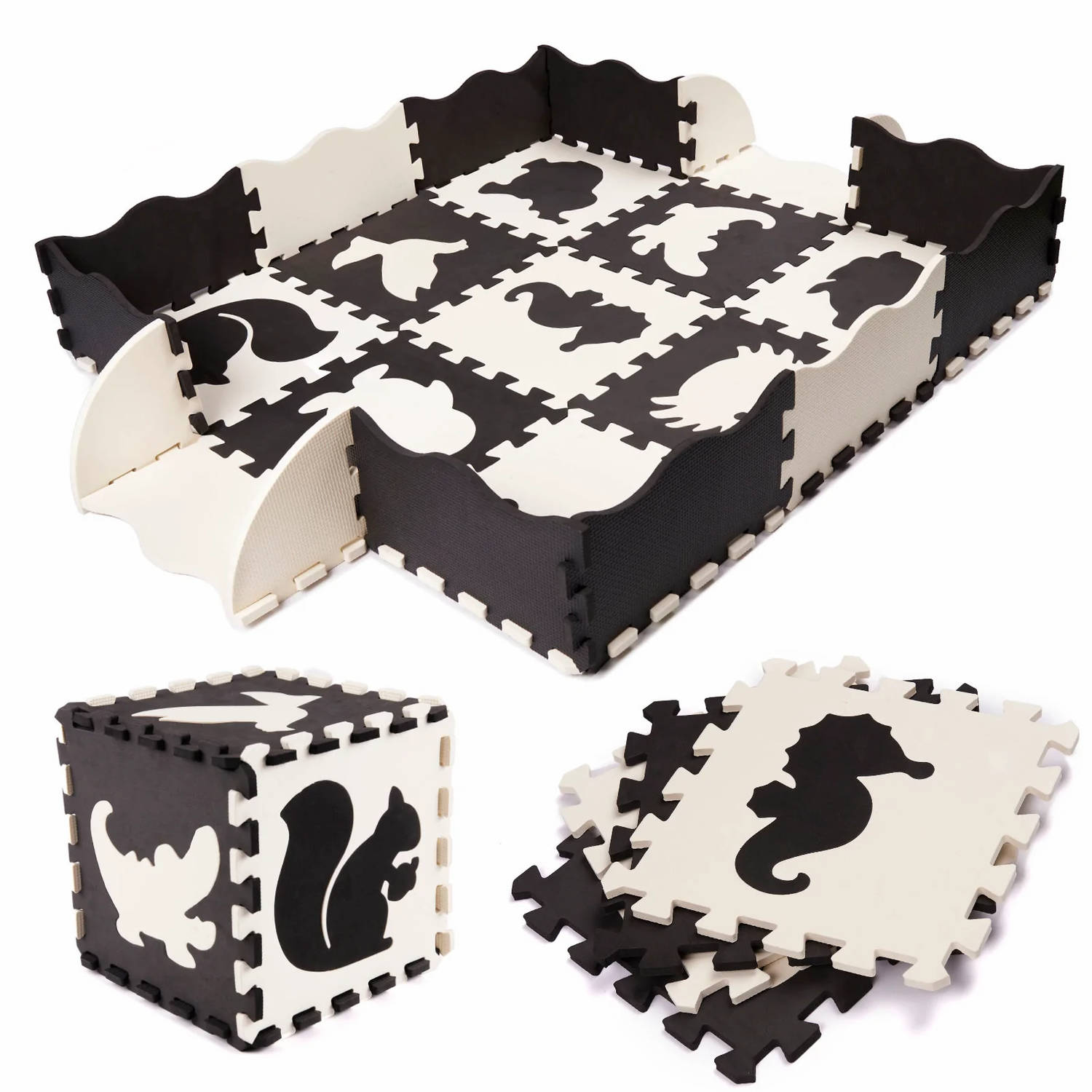 25 delige foam puzzelmat voor baby's en kinderen Speelkleed Speeltegels Met rand Zwart-wit
