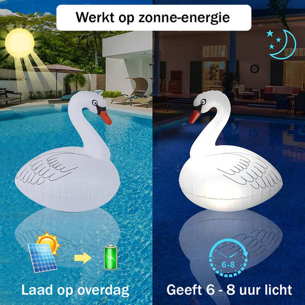 InflaGlow Solar Opblaas Zwaan met LED verlichting - Werkt op Zonne-energie - Ingebouwde accu - Geeft tot wel 8 uur licht