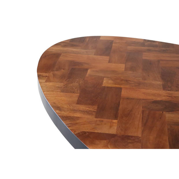 Eettafel ovaal mangohout visgraat 160x90cm Liv bruin ovale industriële tafel duurzaam mango eetkamertafel