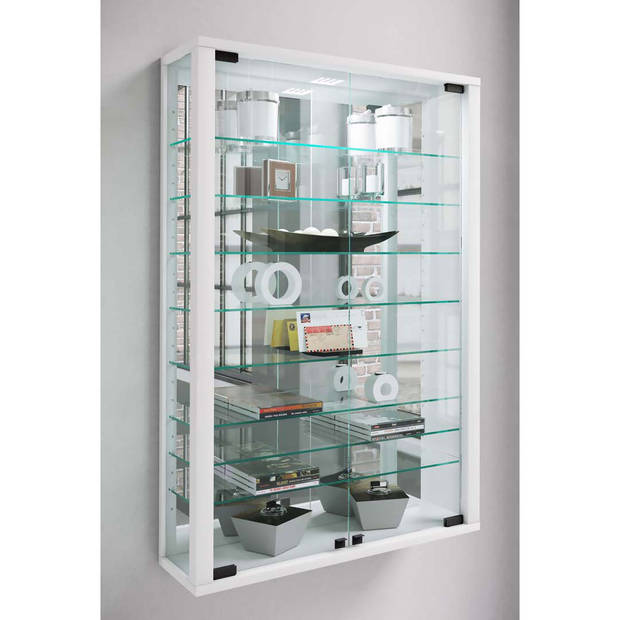 VitrosaMini vitrinekast wandmontage met spiegel 2 glazen deuren Incl. LED-verlichting wit.