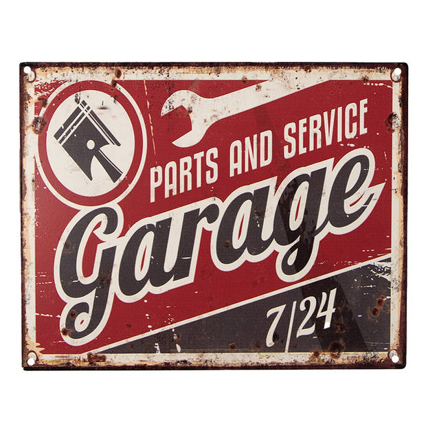 Clayre & Eef Tekstbord 25x20 cm Rood Ijzer Garage Wandbord Rood Wandbord