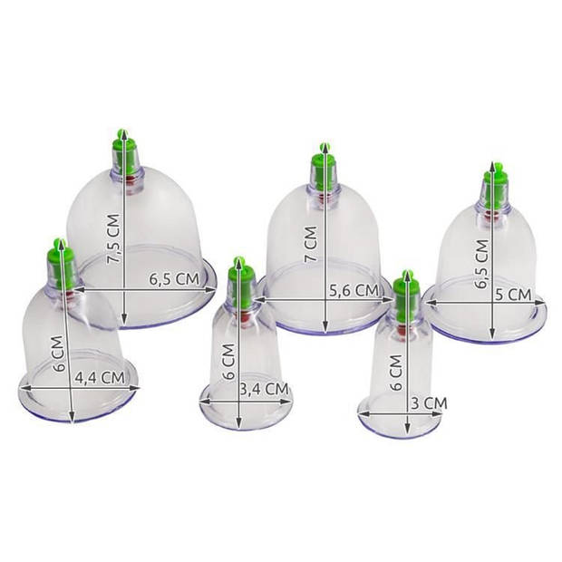 20-Delige Cupping set met 6 formaten cups - Pull out vacuum apparaat