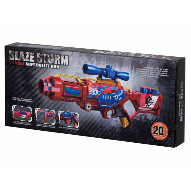 Blaze Storm schuim dart machinegeweer + 20 darts rood - speelgoed pistool - pistool - klappertjespistool