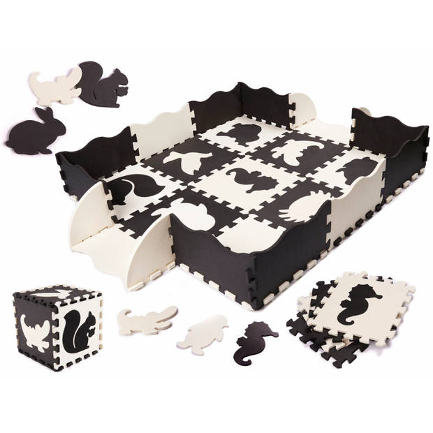 25 delige foam puzzelmat voor baby's en kinderen - Speelkleed - Speeltegels - Met rand - Zwart/wit