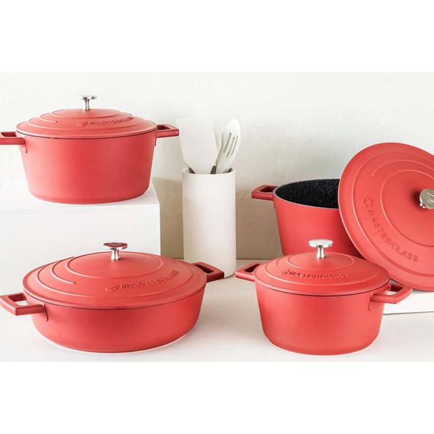 Braadpan, 24cm - 4 L - Rood - Lichtgewicht - Levenslange garantie - Geschikt voor inductie - MasterClass