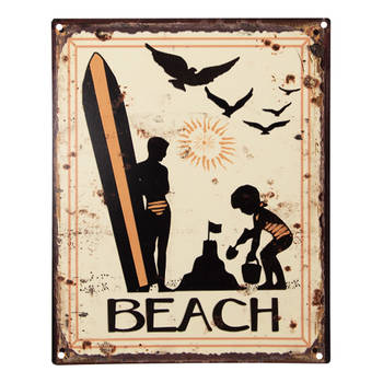 Clayre & Eef Tekstbord 20x25 cm Geel Ijzer Beach Wandbord Geel Wandbord