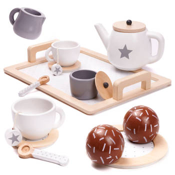 14 delige houten theeservies - koffieservies voor kinderen -houten servies set - duurzaam
