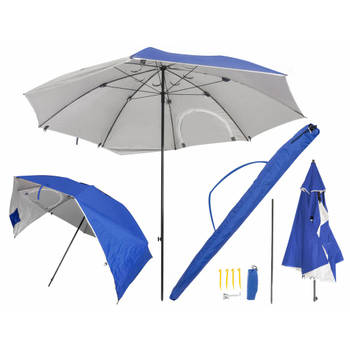 Strand of tuinparasol kantelbaar en inklapbaar in handige meeneemtas 200 cm blauw