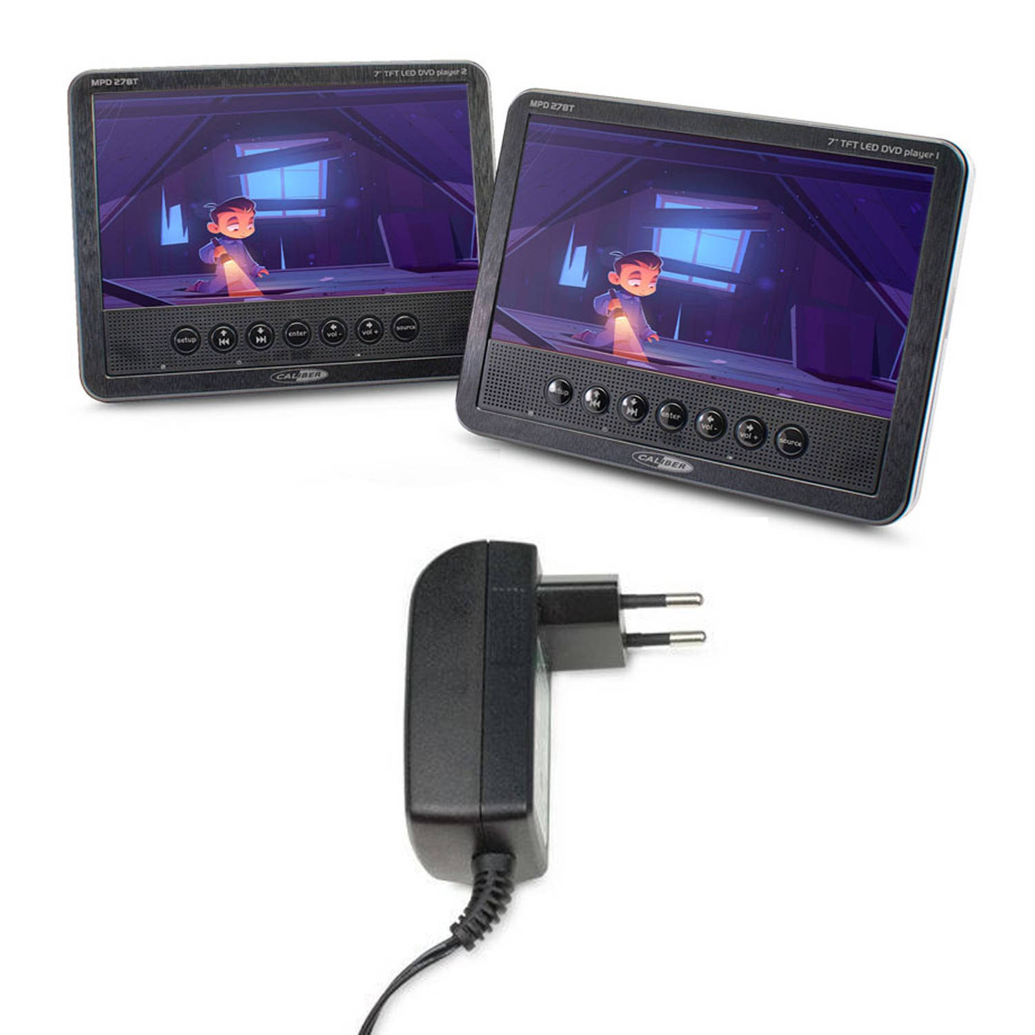 Caliber Draagbare DVD speler Auto - Set Van 2 Schermen - 7 Inch - Incl. Wandlader - Met Accu Voor 1.5 Uur Speeltijd