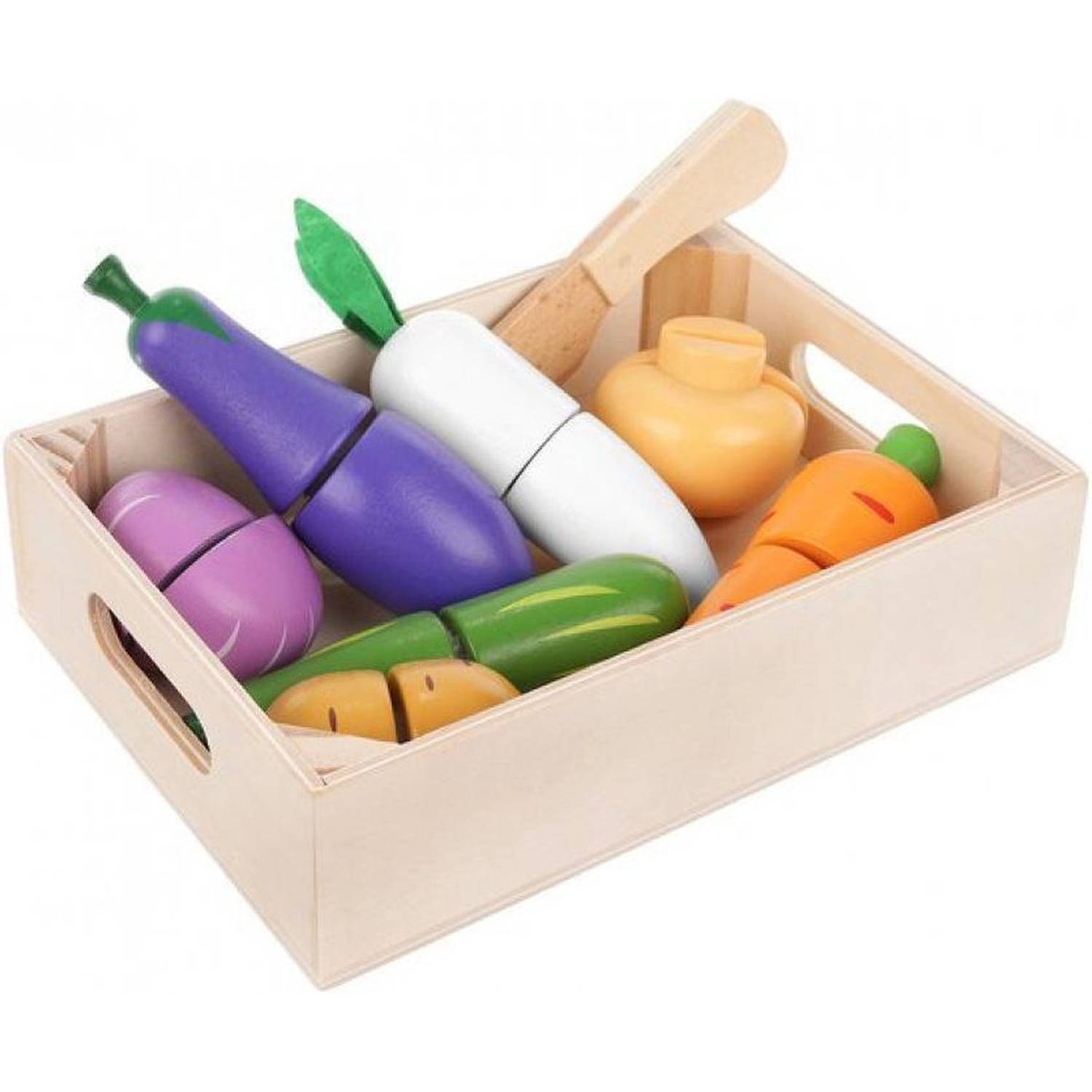 Houten speelgoed groenten 9 delige set inclusief krat duurzaam en creatief