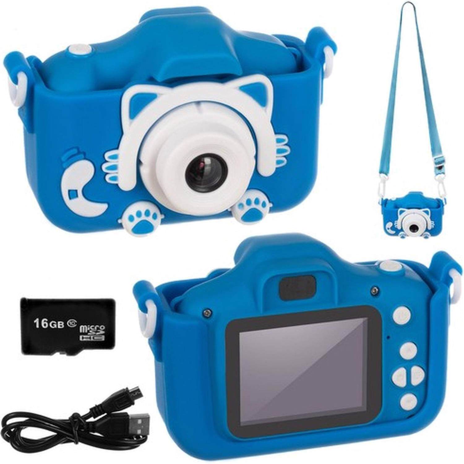 Kruzzel full HD digitale camera voor kinderen Met meegeleverde mini SD kaart Camera kinderen Blauw