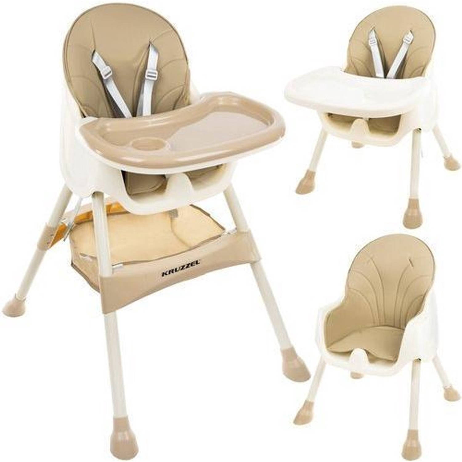 Kruzzel 3 in 1 kinderstoel met 5 punts veiligheidsgordel feeding chair beige