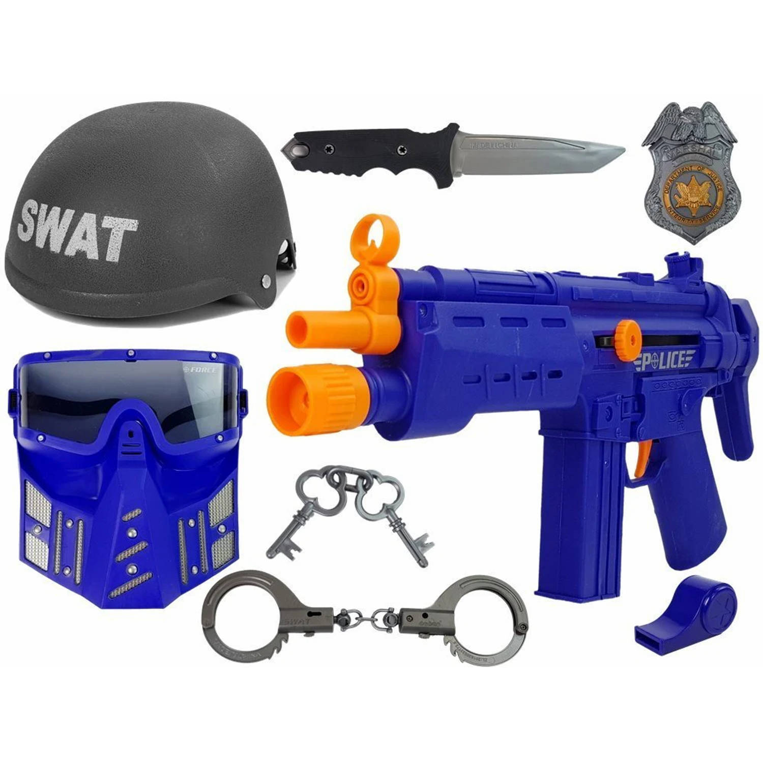 Luxe politie speelset voor kinderen - Inclusief helm, Pistool, Badge, handboeien met sleutel, mes en fluitje - Swat speelgoed