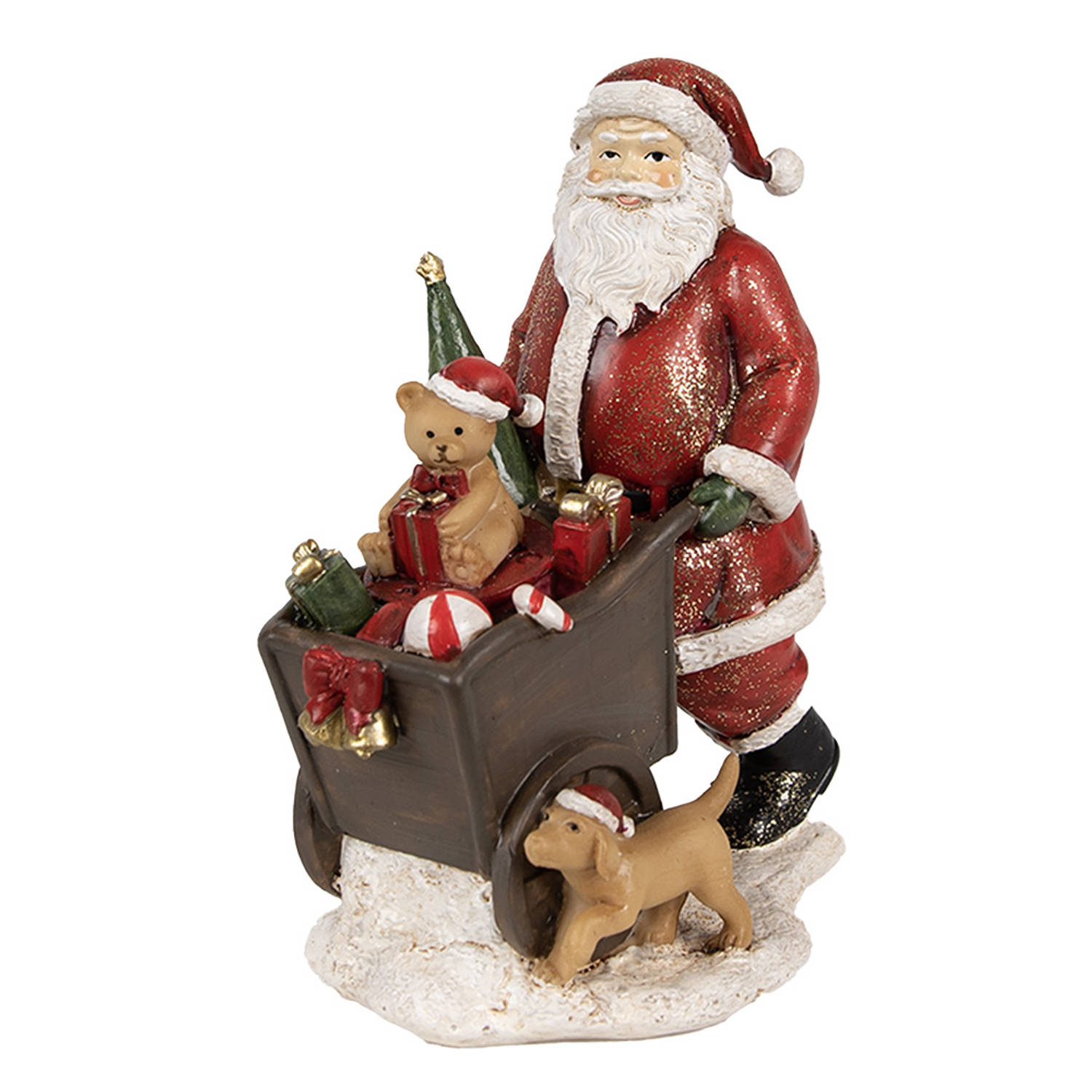 Clayre & Eef Beeld Kerstman 12x8x15 cm Rood Polyresin Kerstdecoratie