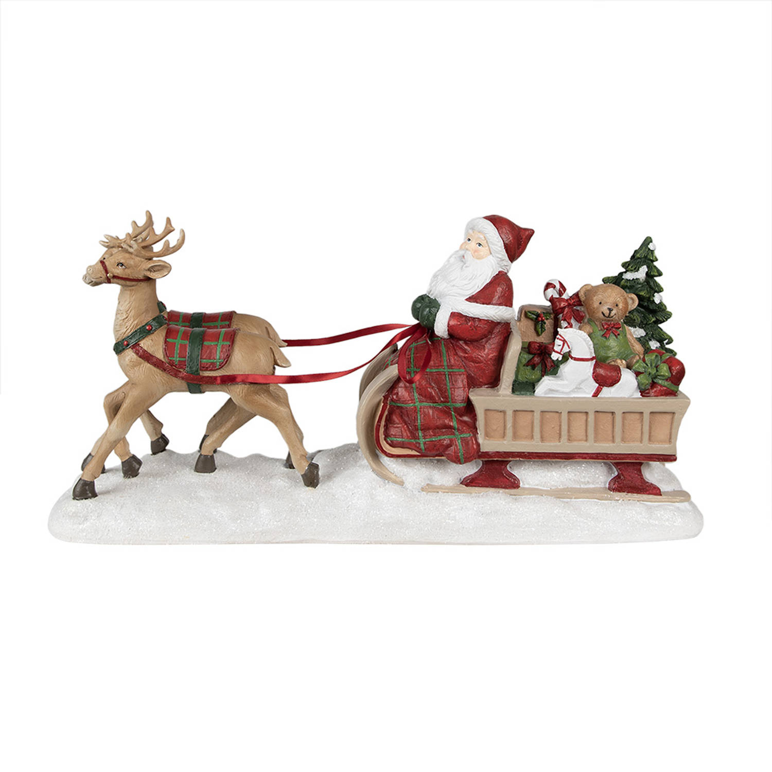 Clayre & Eef Beeld Kerstman Slee 41x11x19 cm Rood Polyresin Kerstdecoratie