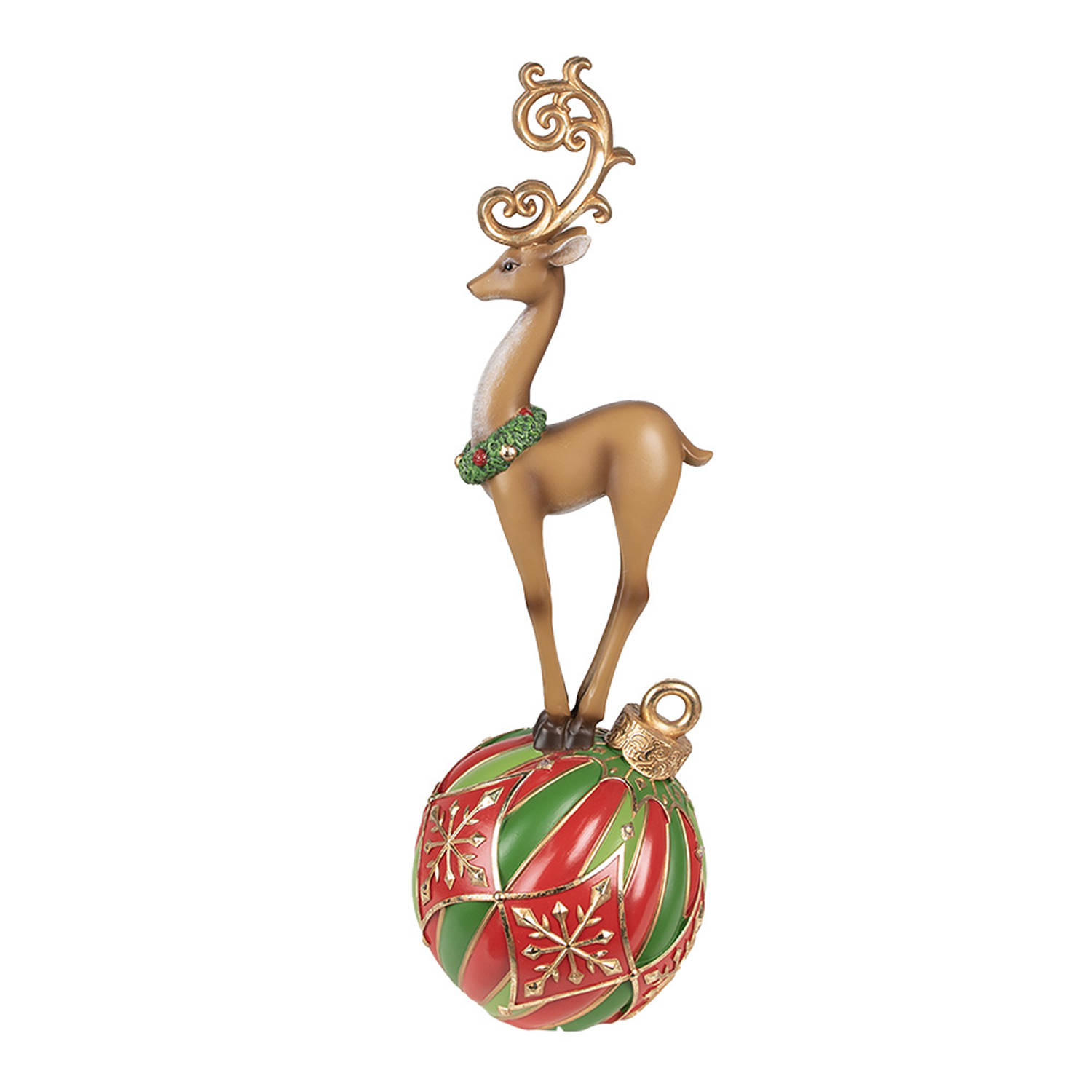 Clayre & Eef Beeld Rendier 43 cm Bruin Rood Polyresin Kerstdecoratie