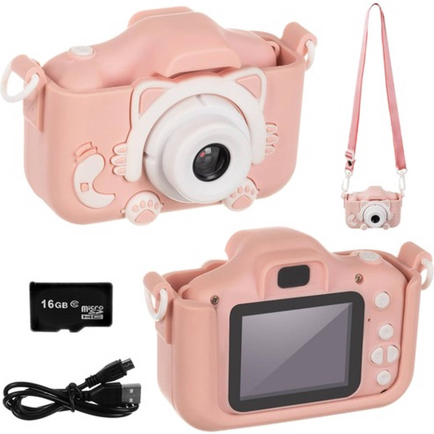 Kruzzel full HD digitale camera voor kinderen Met meegeleverde mini SD kaart Camera kinderen Roze