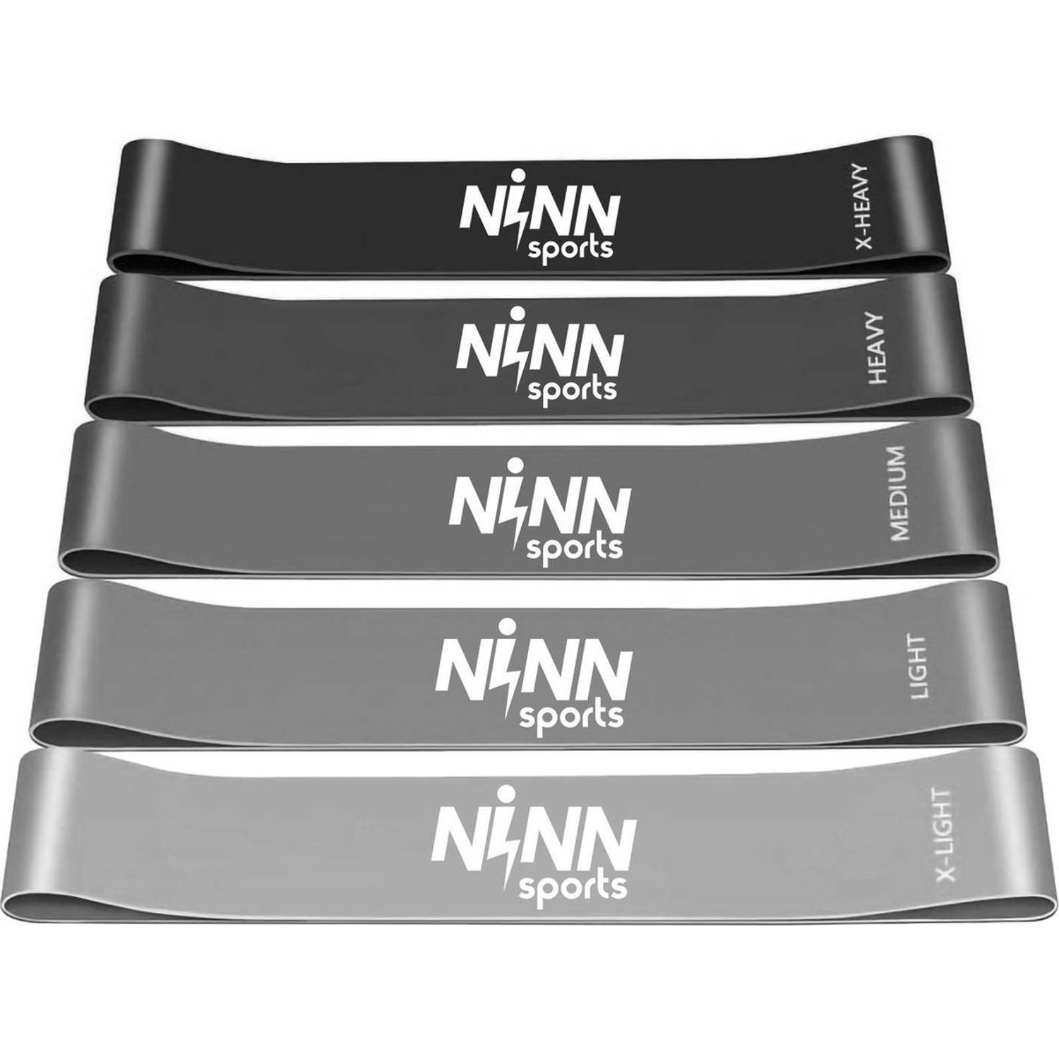 NINN Sports Premium Weerstandsbanden Grijs Set van 5 Resistance Banden Fitness elastiek Inclusief eB