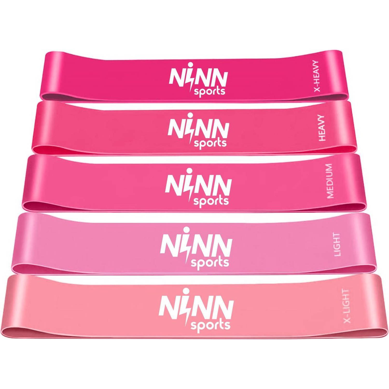 NINN Sports Premium Weerstandsbanden ROZE Set van 5 Resistance Banden Fitness elastiek Inclusief eBo