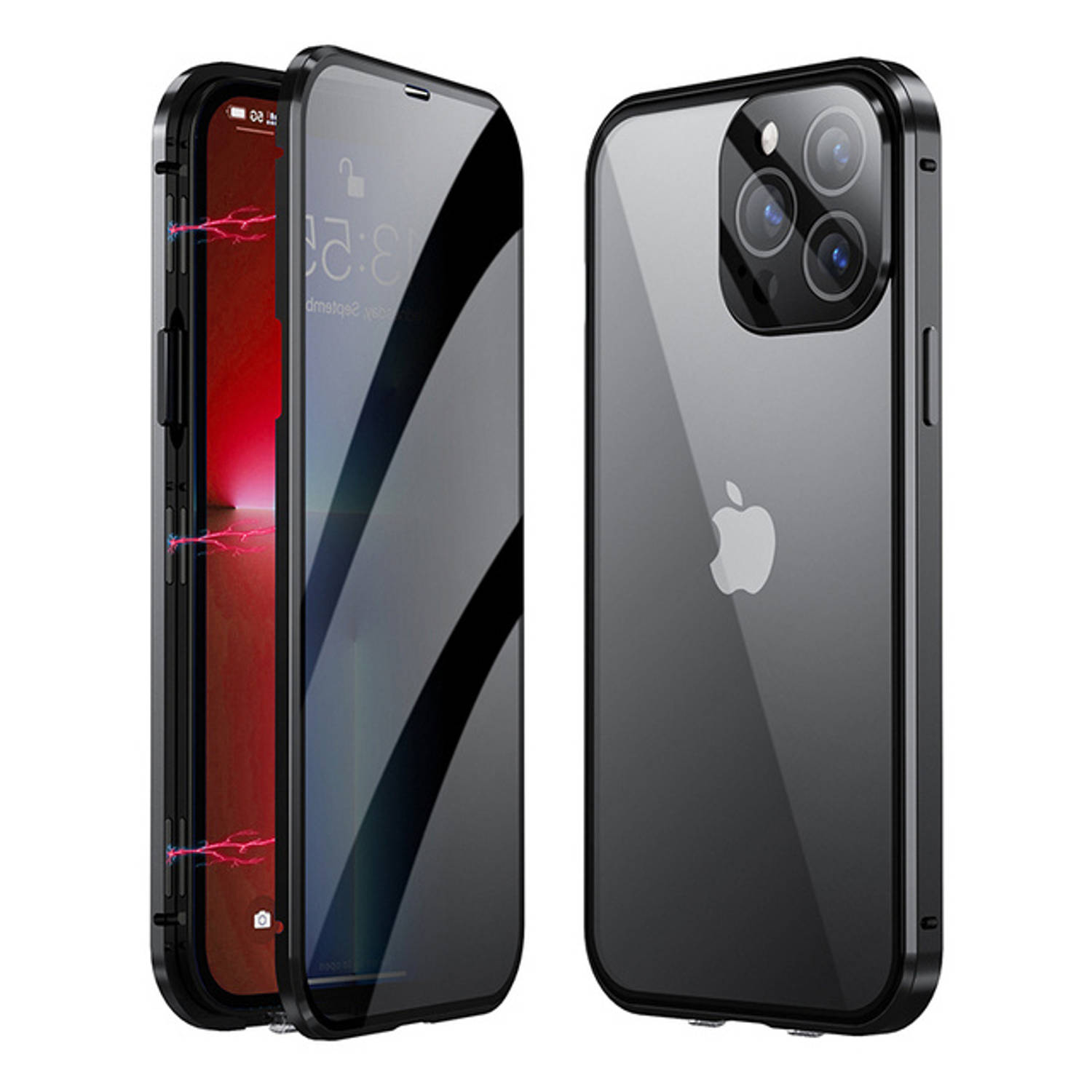 Basey iPhone X Hoesje Magnetisch Back Cover Case iPhone X Hoes 3X0 graden Bescherming Case Zwart