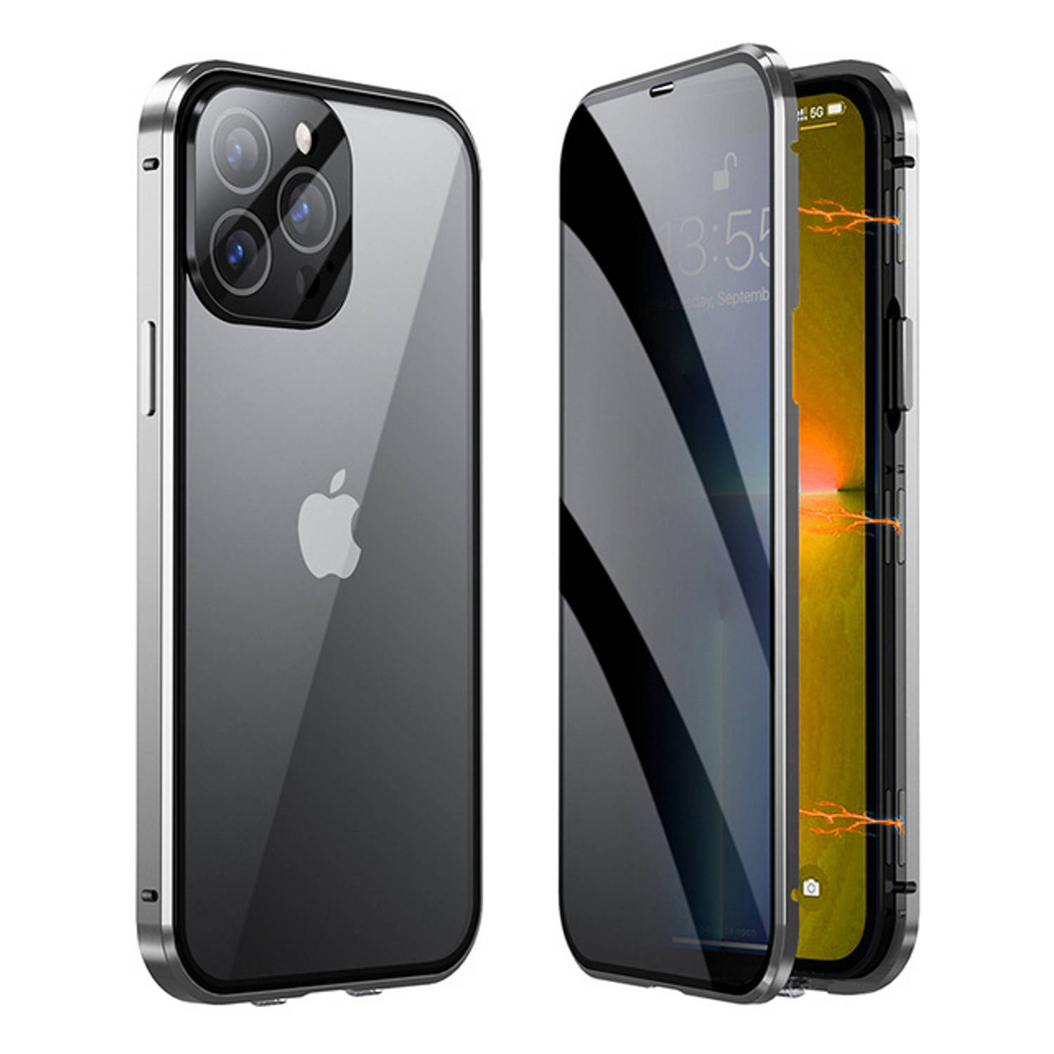 iPhone 8 Plus Hoesje Magnetisch Back Cover Case - iPhone 8 Plus Hoes 38 Plus0 graden Bescherming Case - Zilver