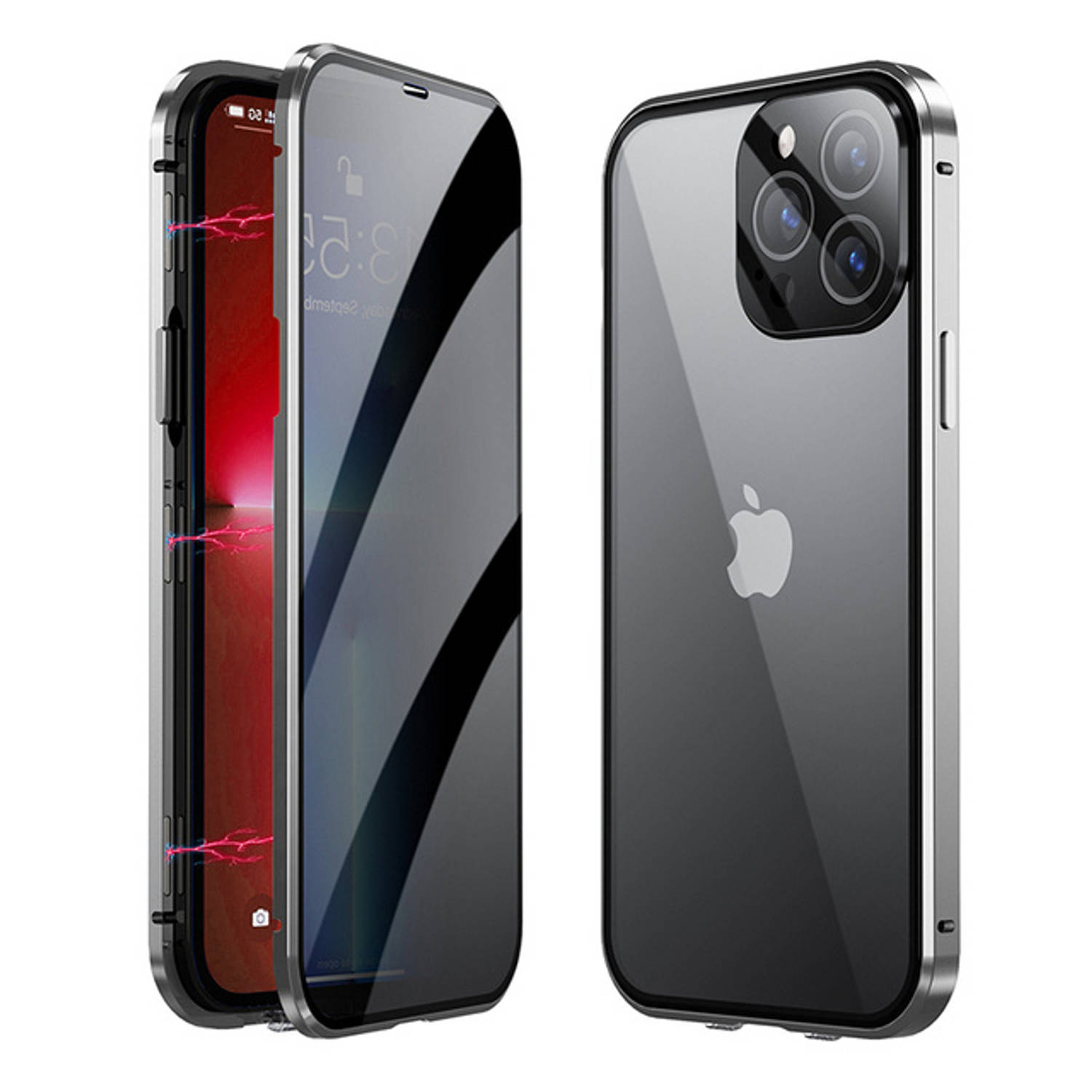 iPhone 13 Mini Hoesje Magnetisch Back Cover Case - iPhone 13 Mini Hoes 360 graden Bescherming Case - Zilver